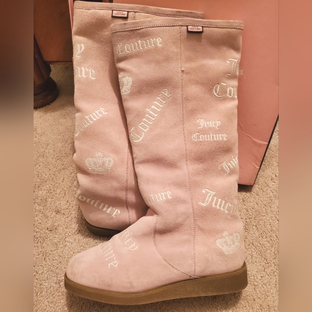 Juicy Couture Pink Suede Embroidered Boots
